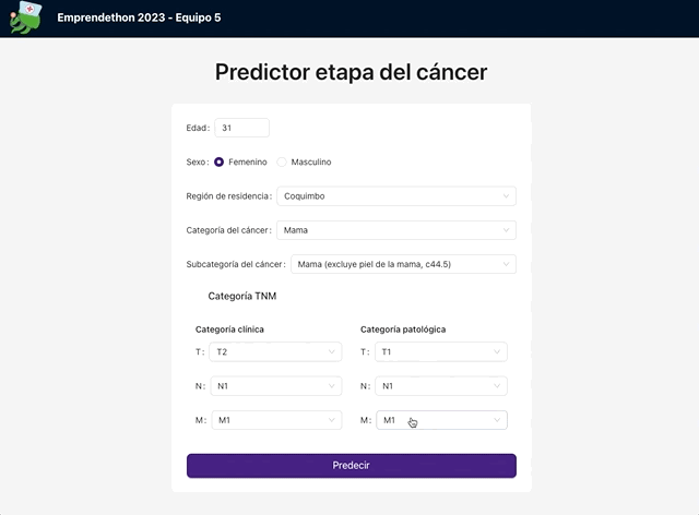 Interfaz web donde luego de enviar los datos, se muestra el Estadio