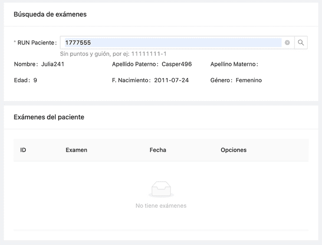 Feedback visual cuando no hay exámenes