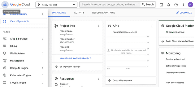 Dashboard de un proyecto en GCP