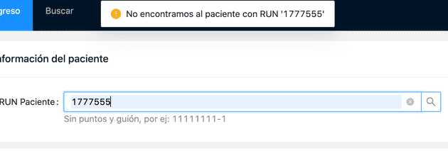 Feedback visual de cuanto paciente no fue encontrado