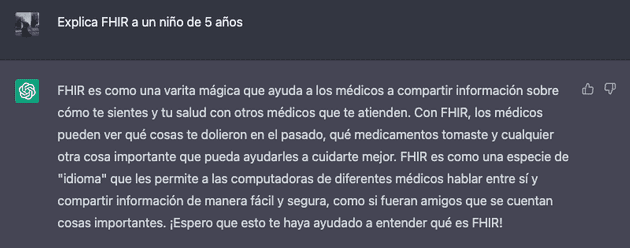 ChatGTP: FHIR es como una varita mágica que ayuda a los médicos a compartir información sobre cómo te sientes y tu salud con otros médicos que te atienden...