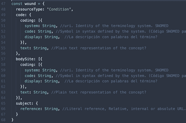 Código con un recurso de FHIR