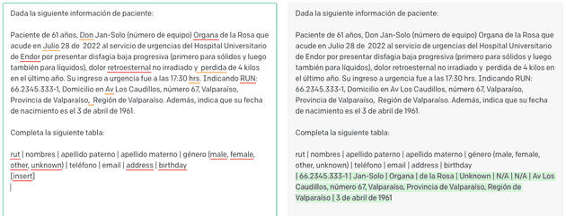 Cambio en las instrucciones para que me entregue texto en un formato estructurado parecido a CSV