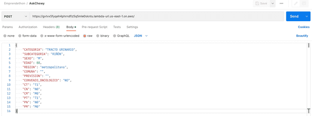 Ejemplo de solicitud al modelo a través de Postman